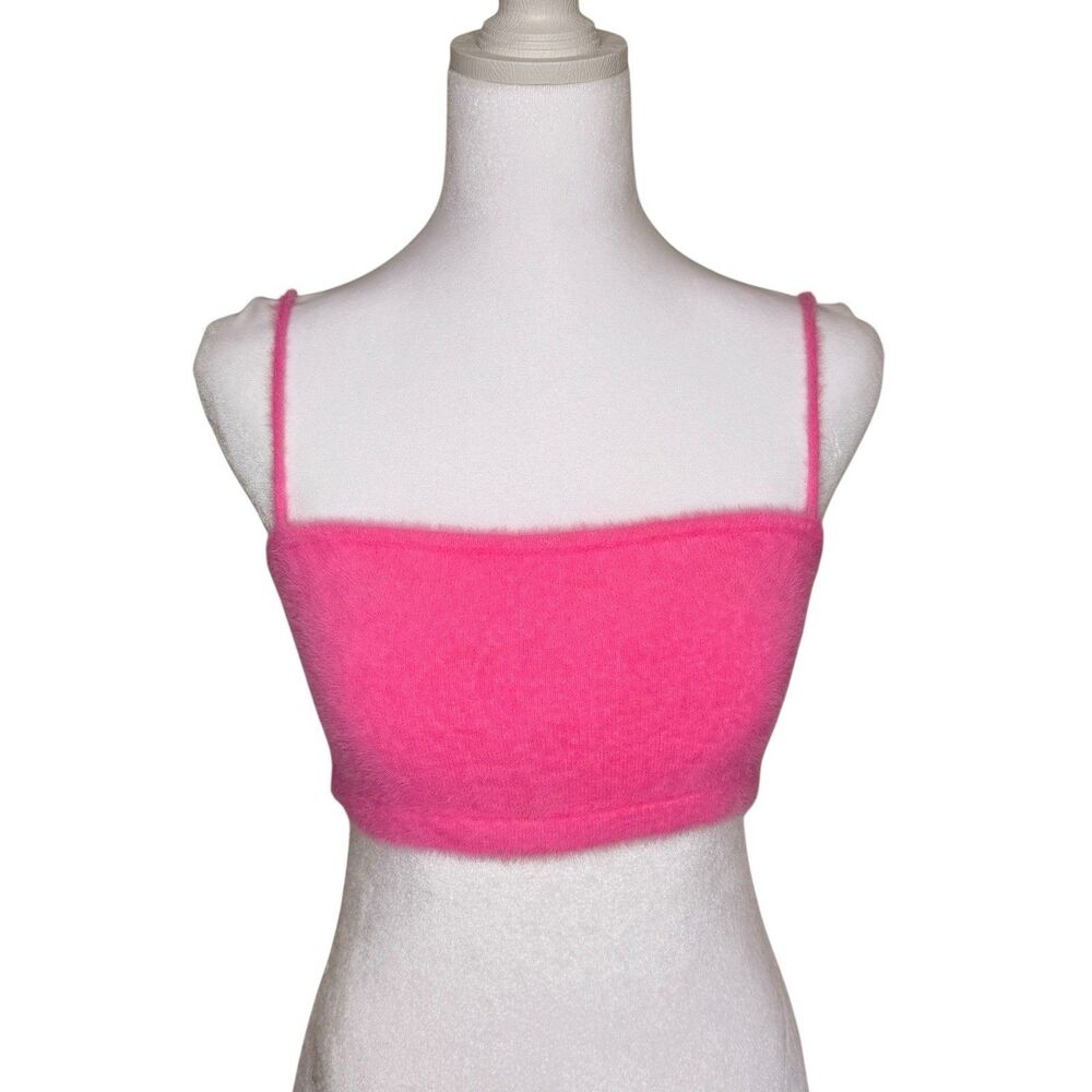 Amanda Uprichard Pink Fuzzy Crop Top Size XS Stretch Spaghetti Straps Y2K Tank
